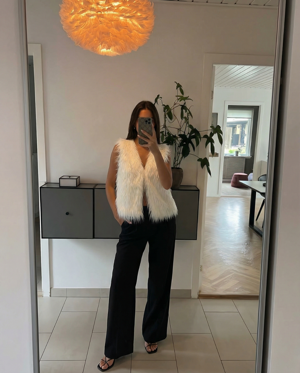 Nolwenn Montélier | White Shaggy Faux Fur V-Neck Waistcoat