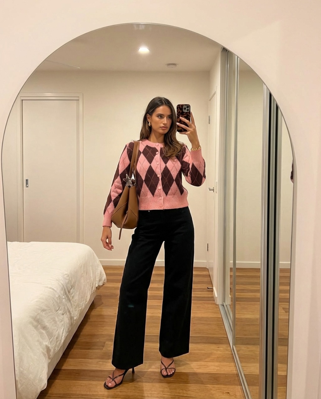 Morgane Bellemare  | Cropped Argyle Knit Cardigan