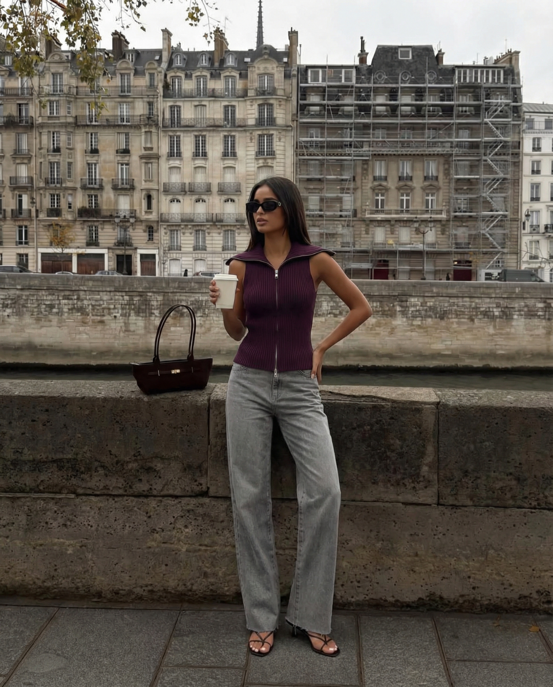 Céleste D’Aubigny | Collared Ribbed Zip-Up Vest