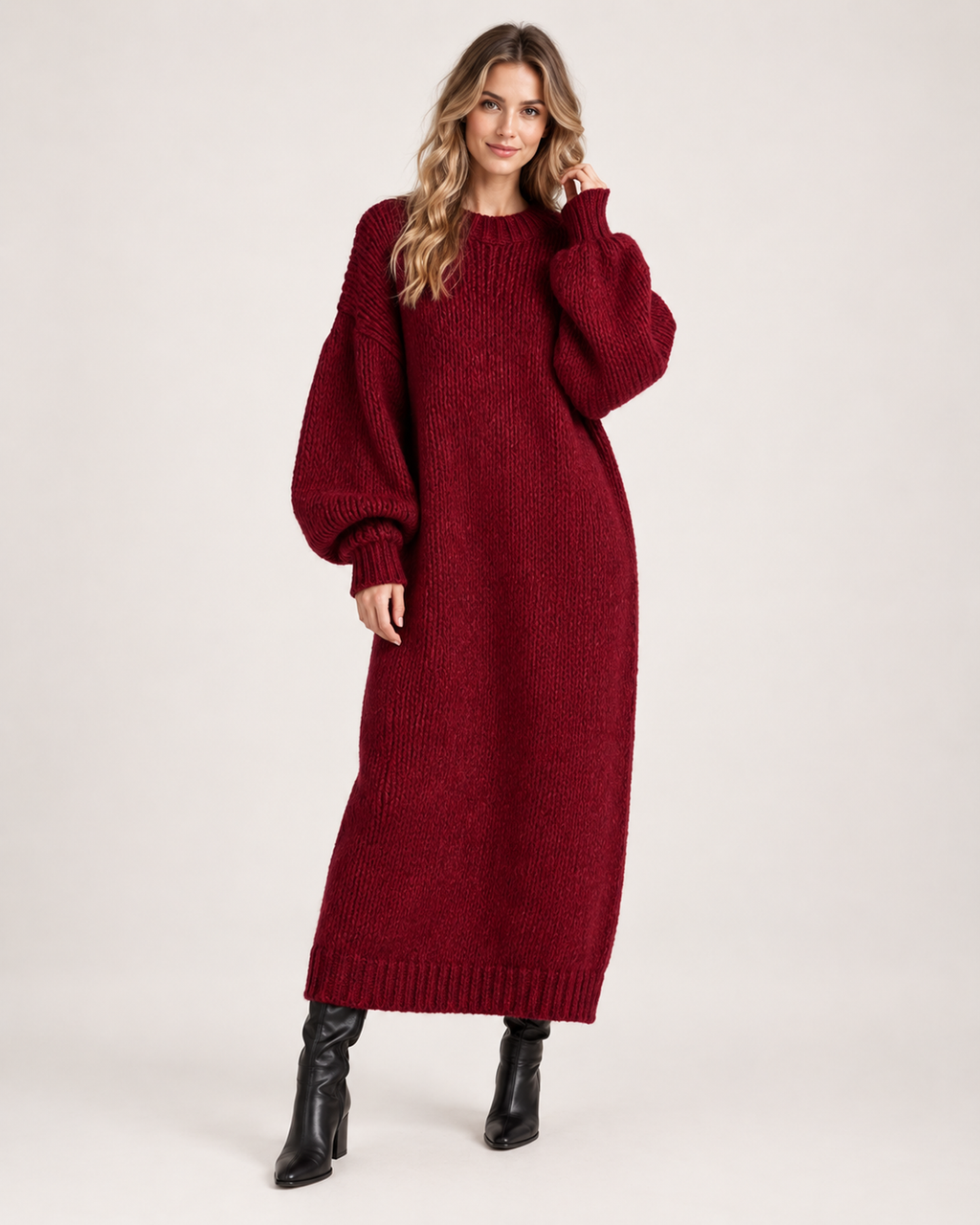 Greta Fiorini | Women’s Knitted Maxi Dress with Balloon Sleeves
