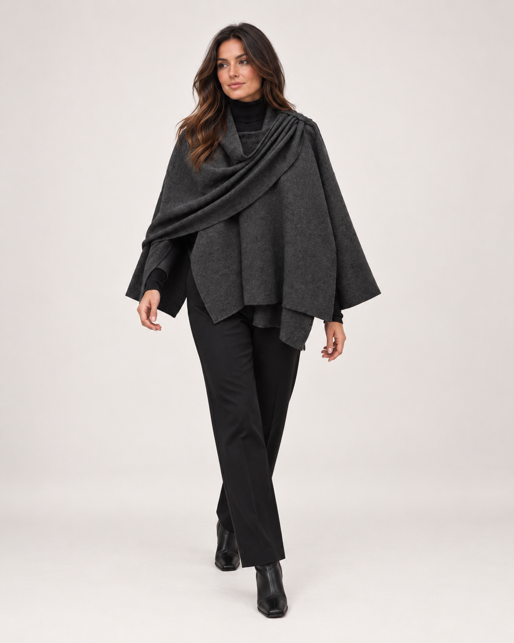 Livia Caruso | Women’s Cape Coat with Asymmetric Scarf Collar