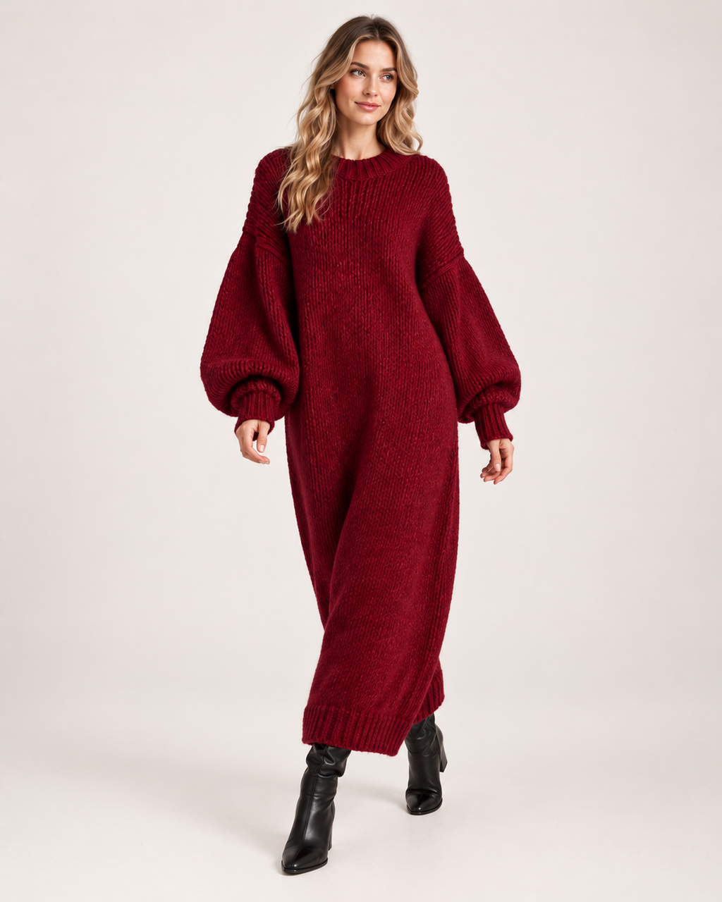 Greta Fiorini | Women’s Knitted Maxi Dress with Balloon Sleeves