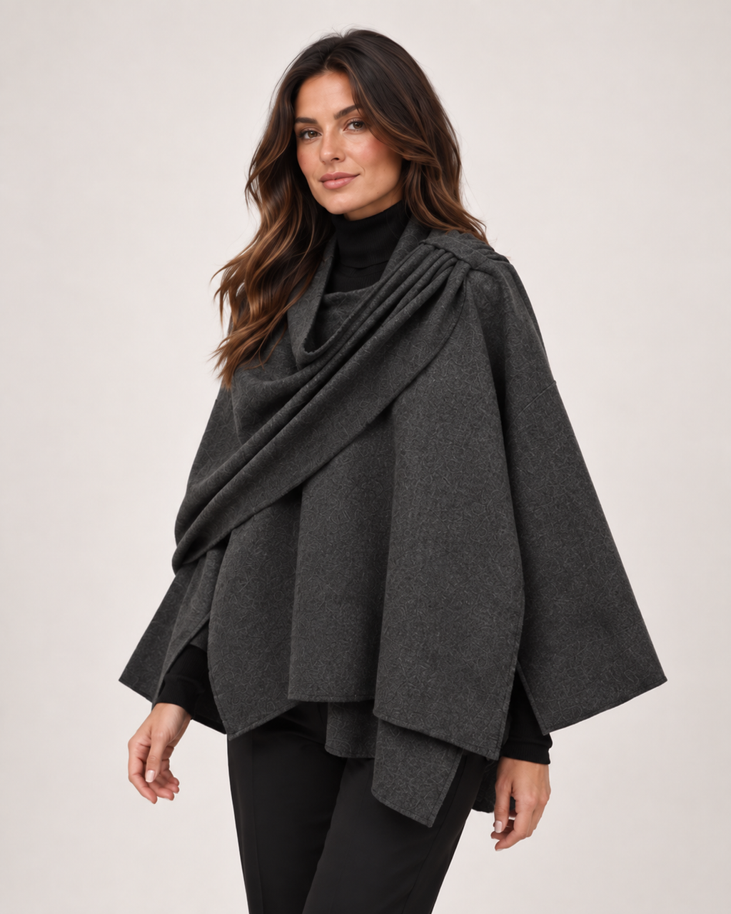 Livia Caruso | Women’s Cape Coat with Asymmetric Scarf Collar