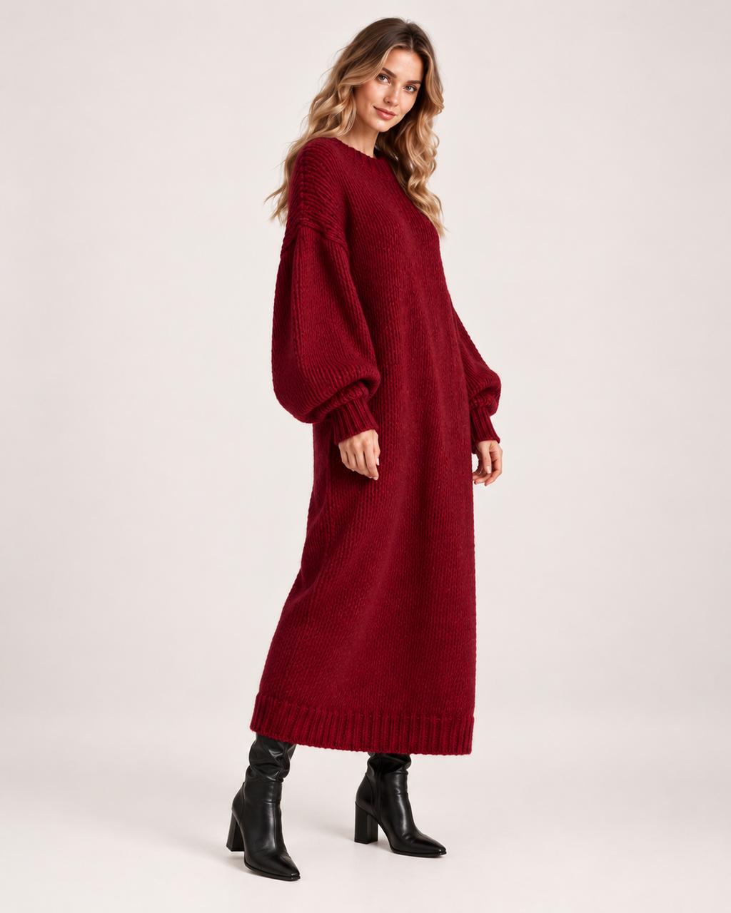 Greta Fiorini | Women’s Knitted Maxi Dress with Balloon Sleeves