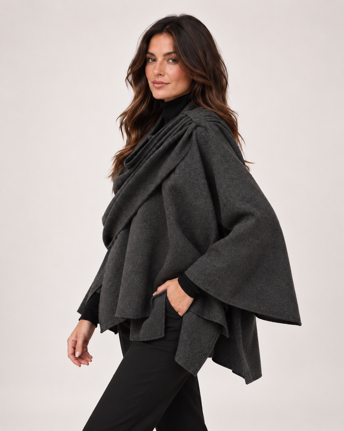 Livia Caruso | Women’s Cape Coat with Asymmetric Scarf Collar