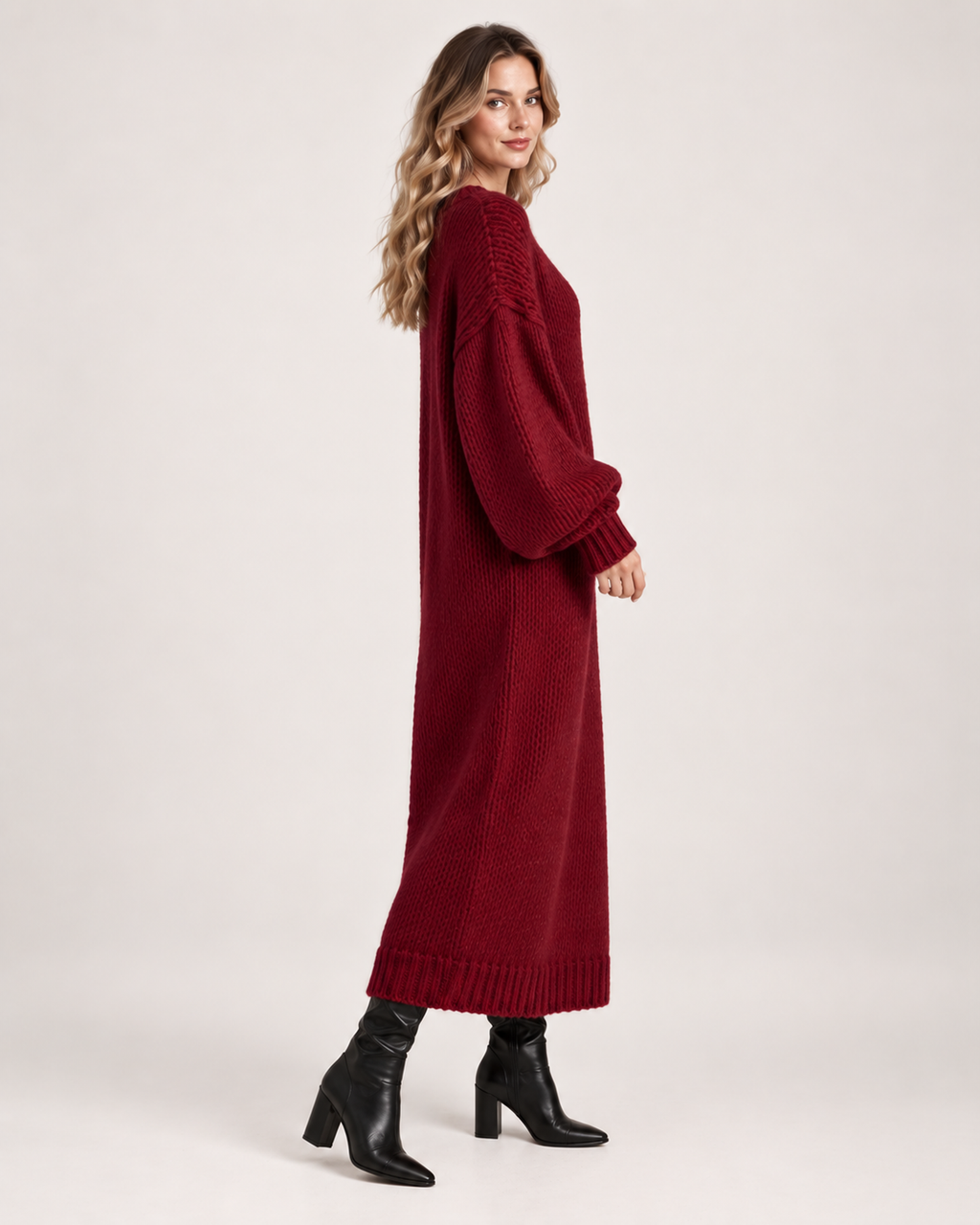 Greta Fiorini | Women’s Knitted Maxi Dress with Balloon Sleeves