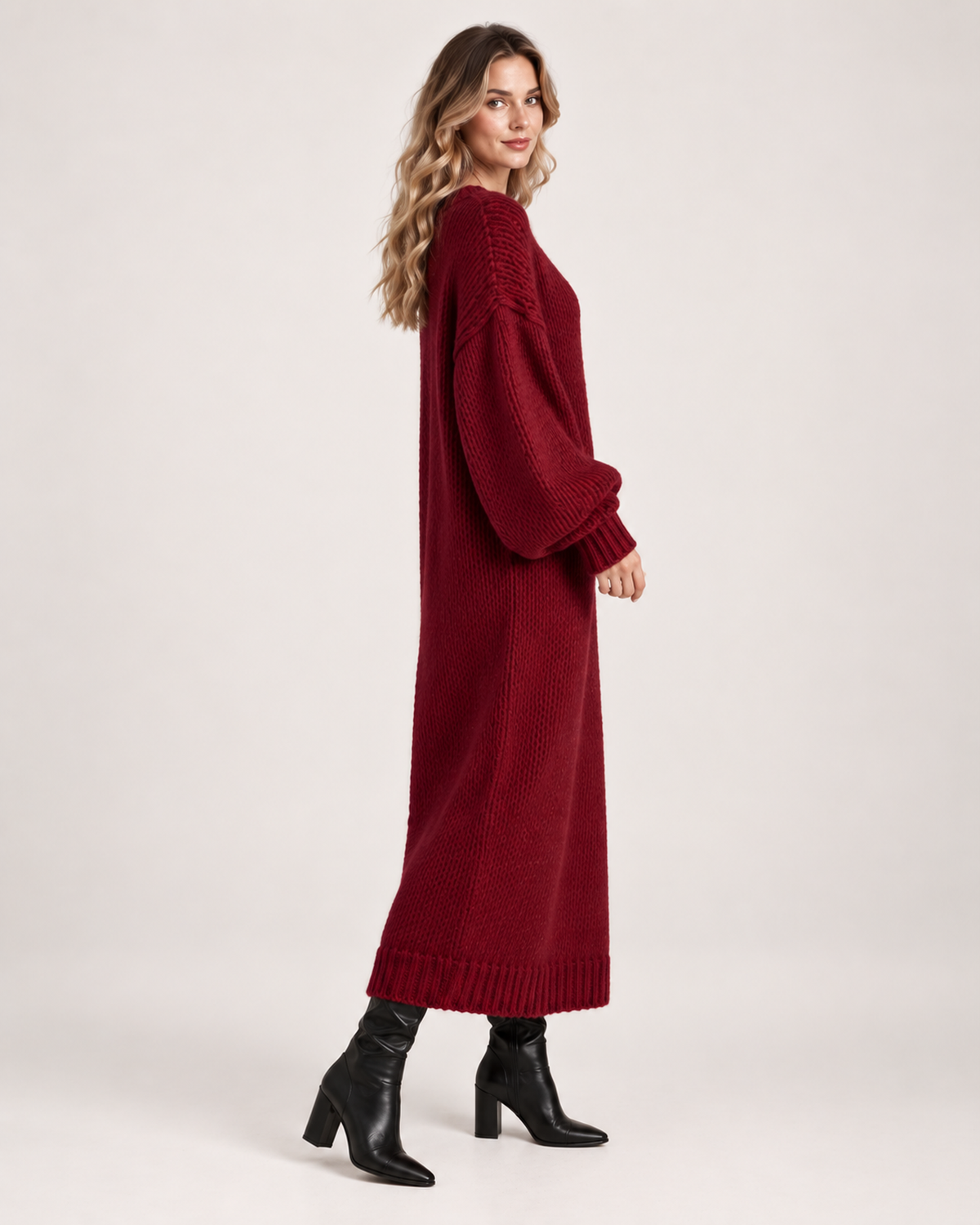 Greta Fiorini | Women’s Knitted Maxi Dress with Balloon Sleeves