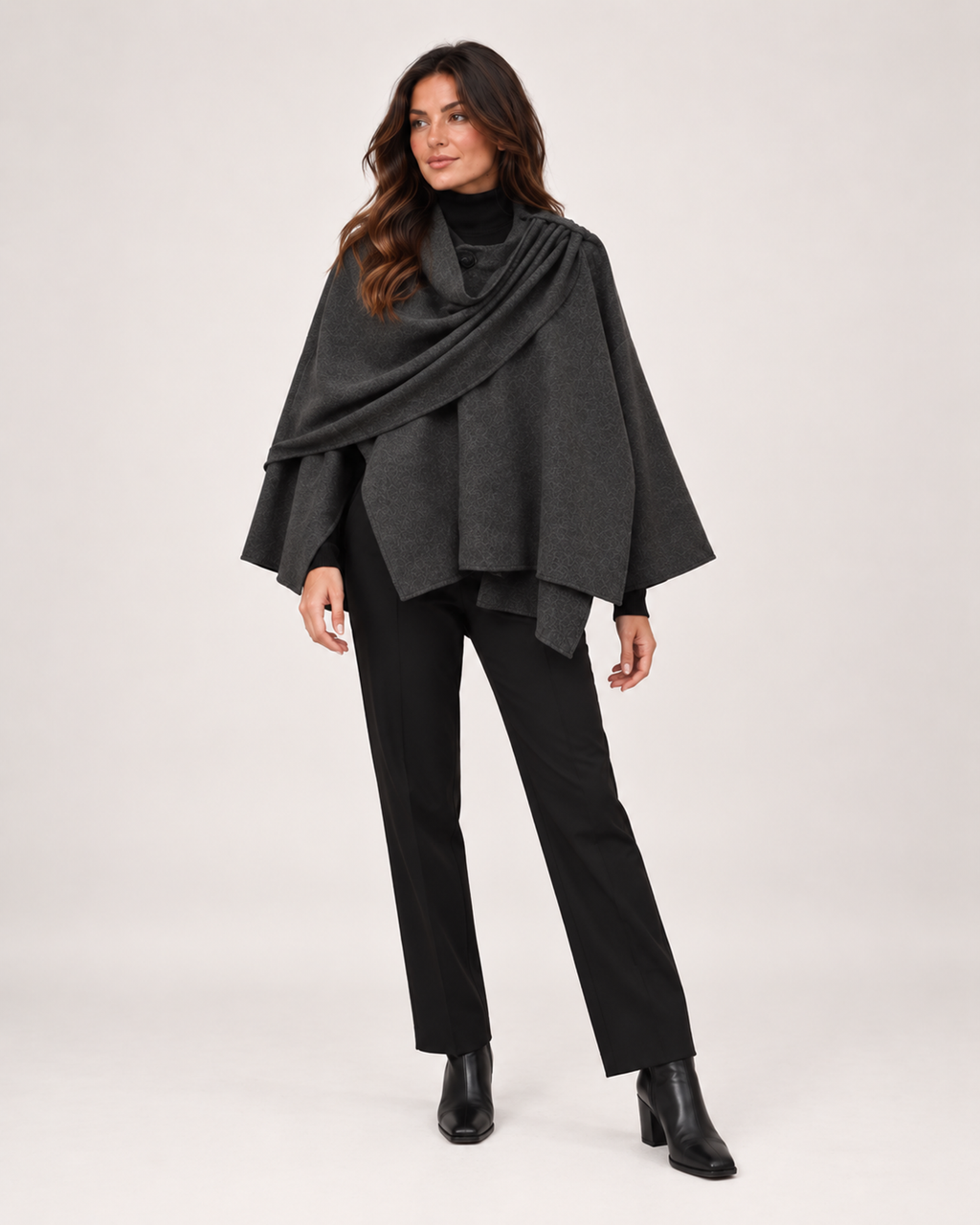 Livia Caruso | Women’s Cape Coat with Asymmetric Scarf Collar