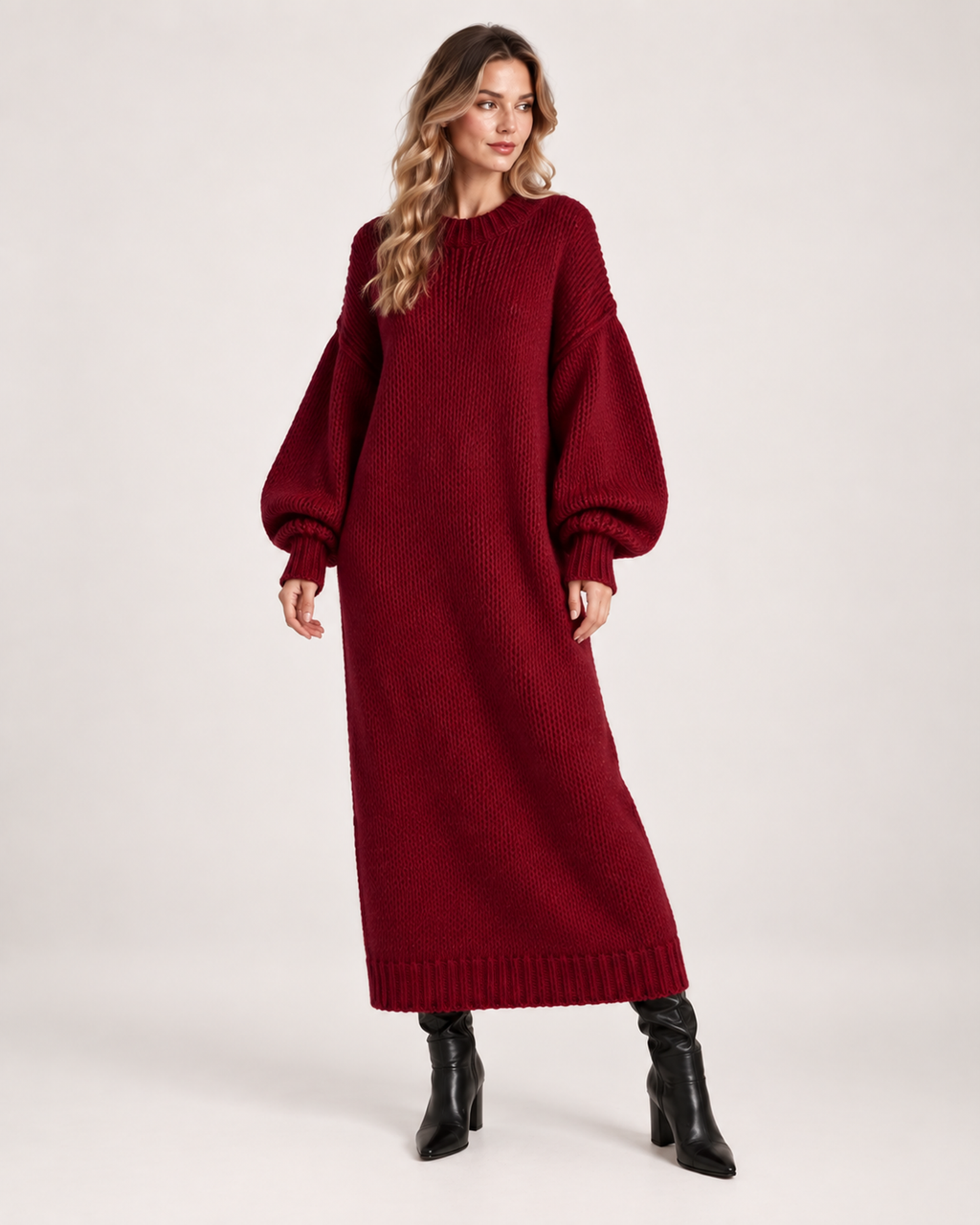 Greta Fiorini | Women’s Knitted Maxi Dress with Balloon Sleeves
