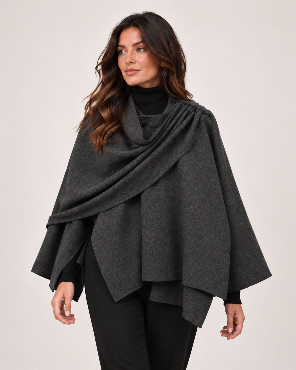 Livia Caruso | Women’s Cape Coat with Asymmetric Scarf Collar