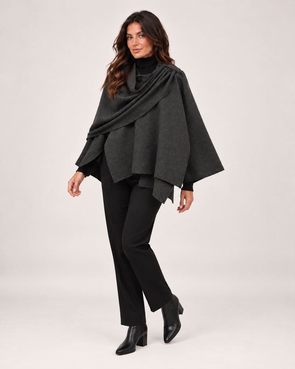 Livia Caruso | Women’s Cape Coat with Asymmetric Scarf Collar