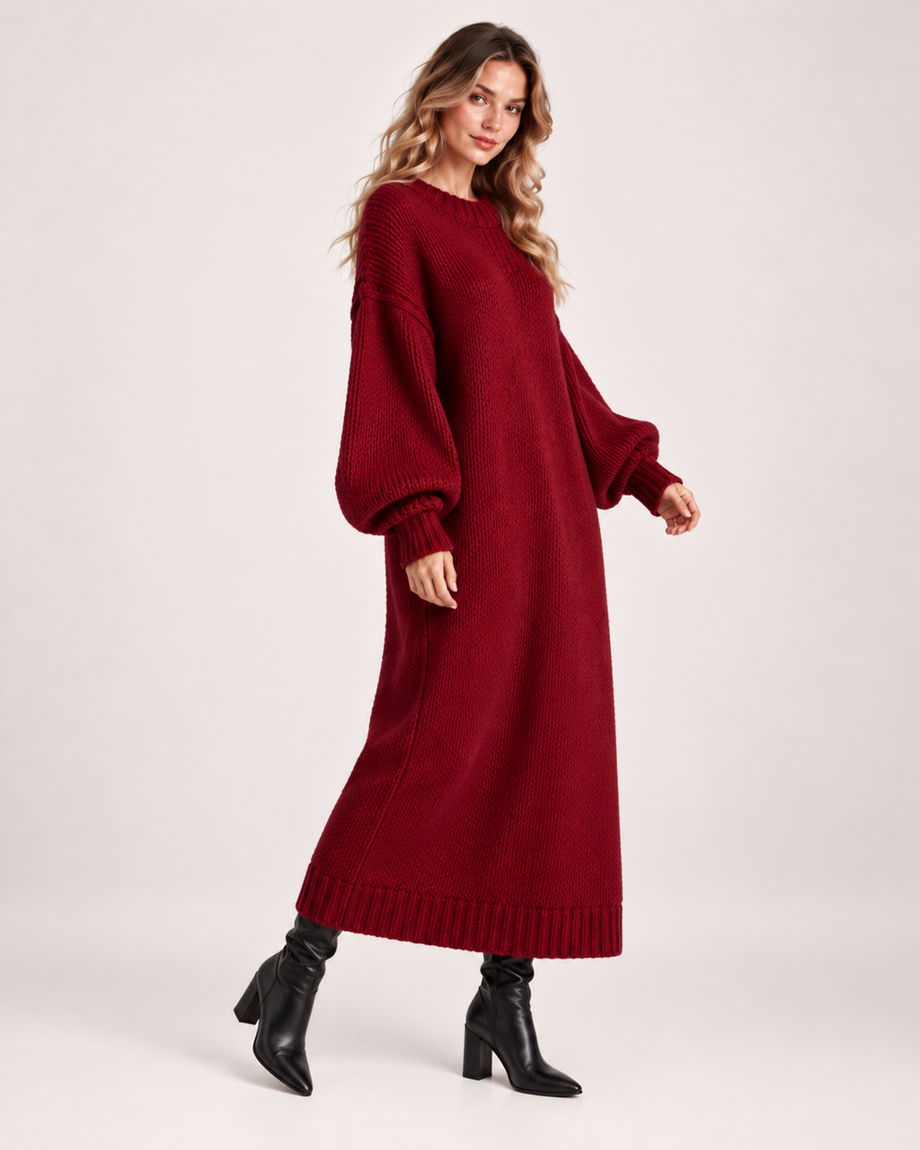Greta Fiorini | Women’s Knitted Maxi Dress with Balloon Sleeves