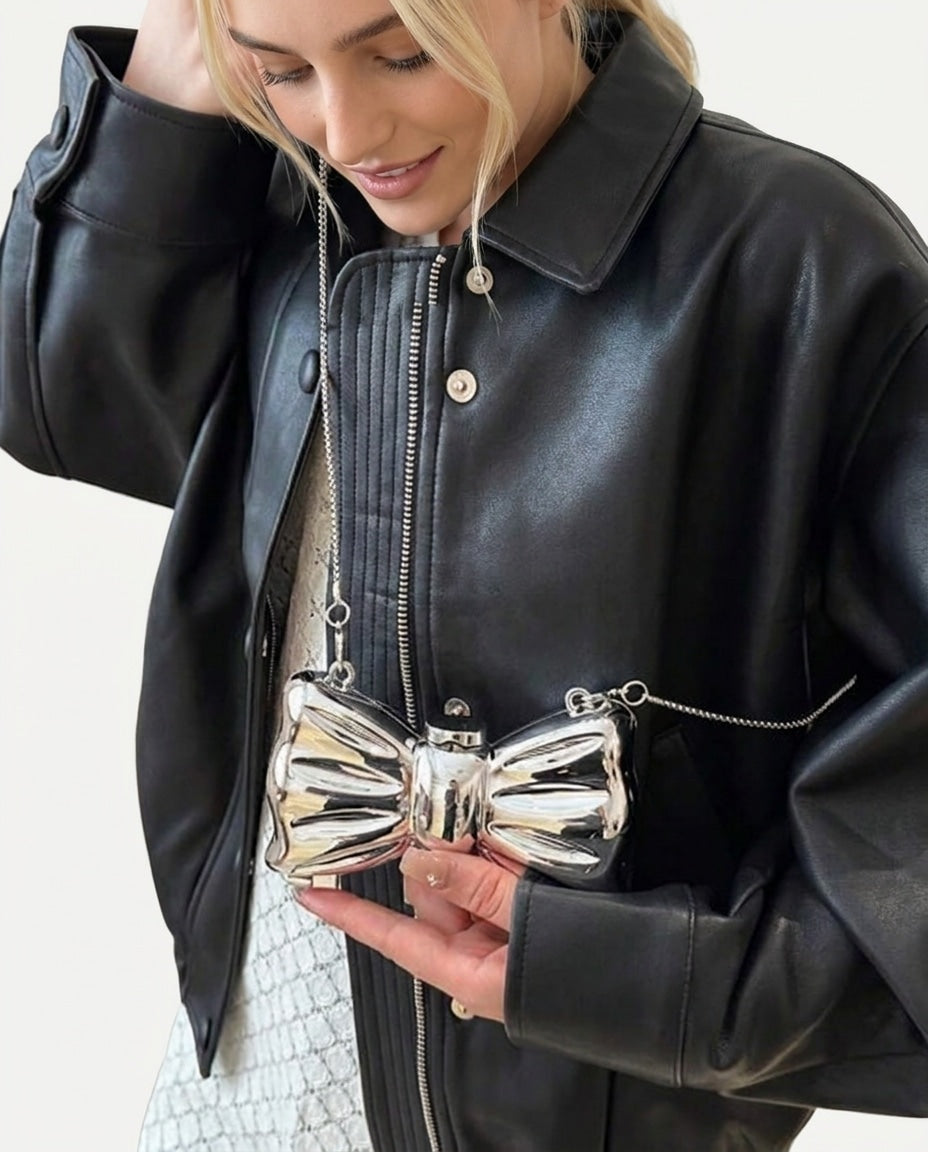 Adélie Courville | Structured Mirror Bow Chain Crossbody Bag