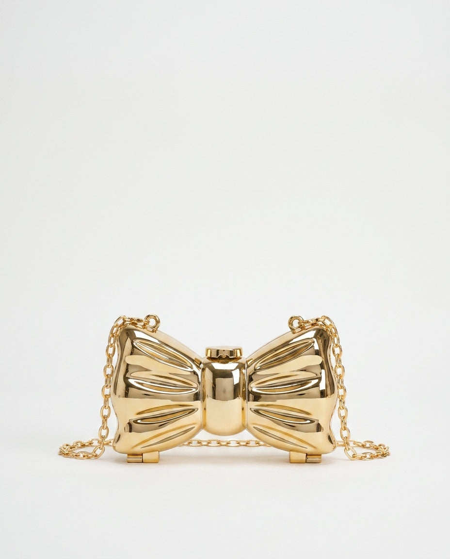 Adélie Courville | Structured Mirror Bow Chain Crossbody Bag