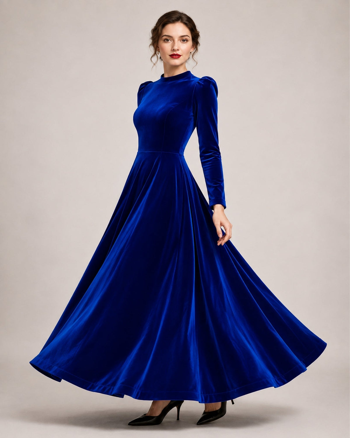 Ilaria Montavero | Women's Velvet Dress Midi Long Sleeve A Line Style