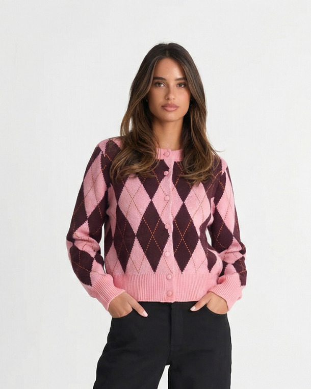 Morgane Bellemare  | Cropped Argyle Knit Cardigan