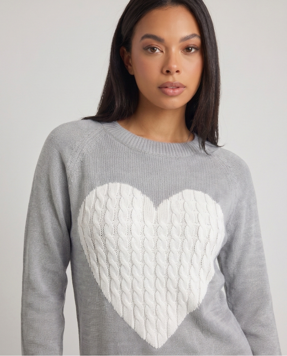 Noélie Bellarive | Women's Heart Motif Crew Neck Jumper Grey