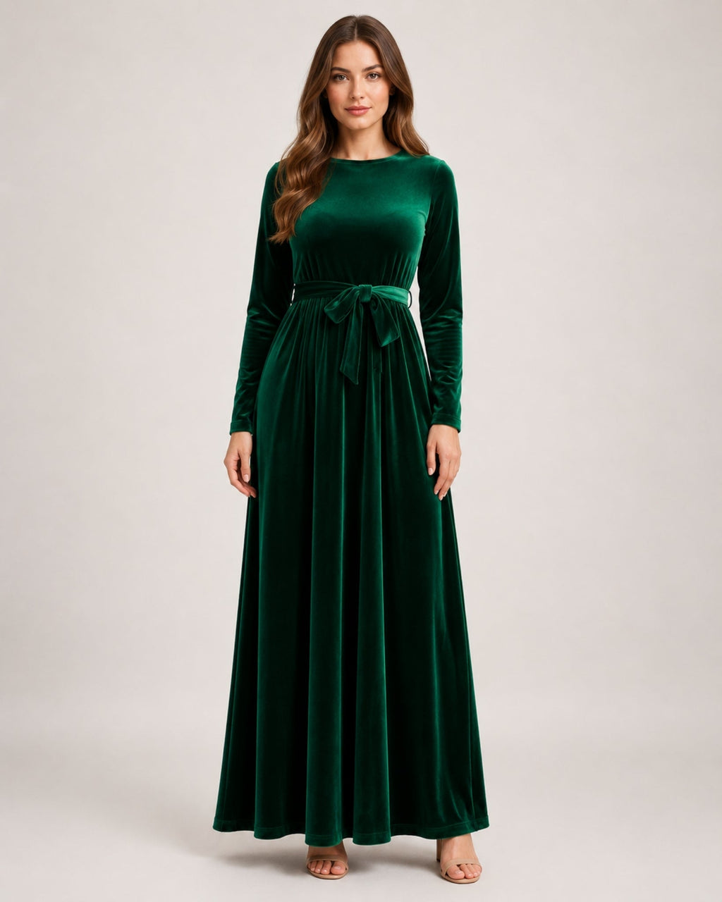 Marcella Varenza | Women's Velvet Maxi Dress Long Sleeve Belted Style