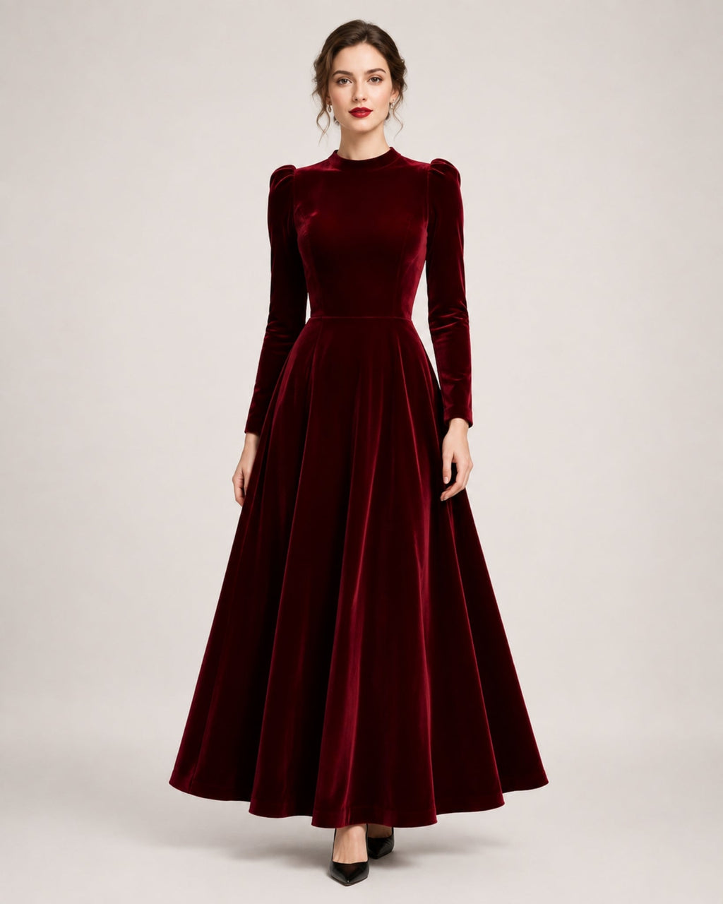 Ilaria Montavero | Women's Velvet Dress Midi Long Sleeve A Line Style
