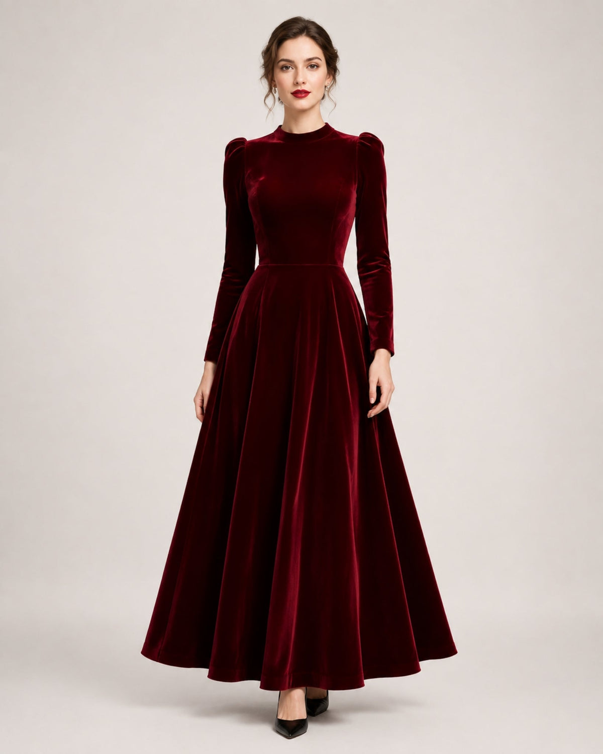 Ilaria Montavero | Women's Velvet Dress Midi Long Sleeve A Line Style