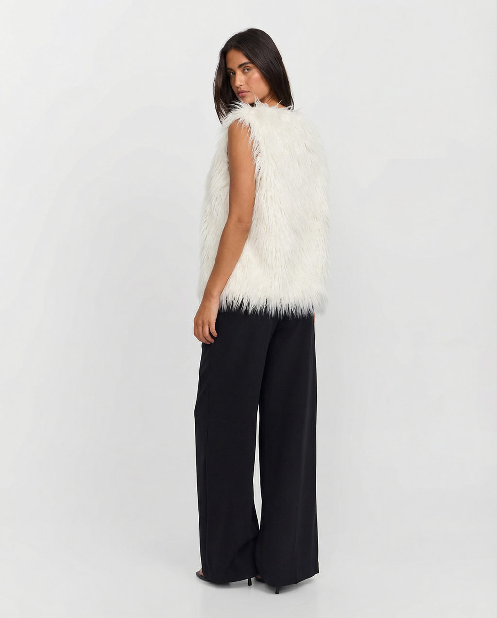 Nolwenn Montélier | White Shaggy Faux Fur V-Neck Waistcoat