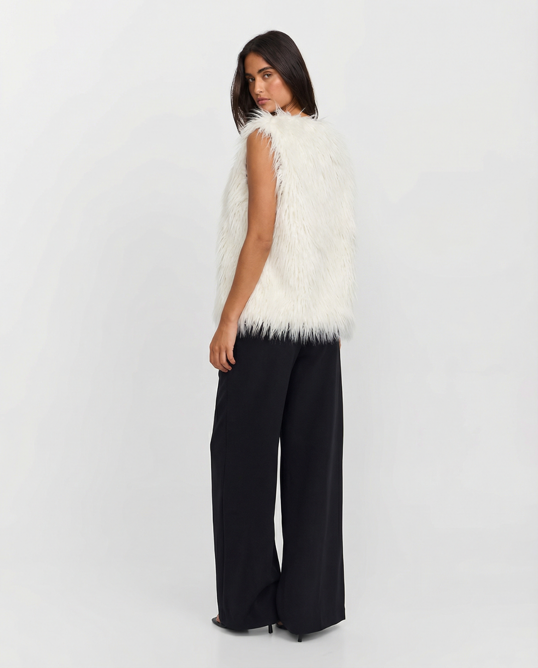 Nolwenn Montélier | White Shaggy Faux Fur V-Neck Waistcoat