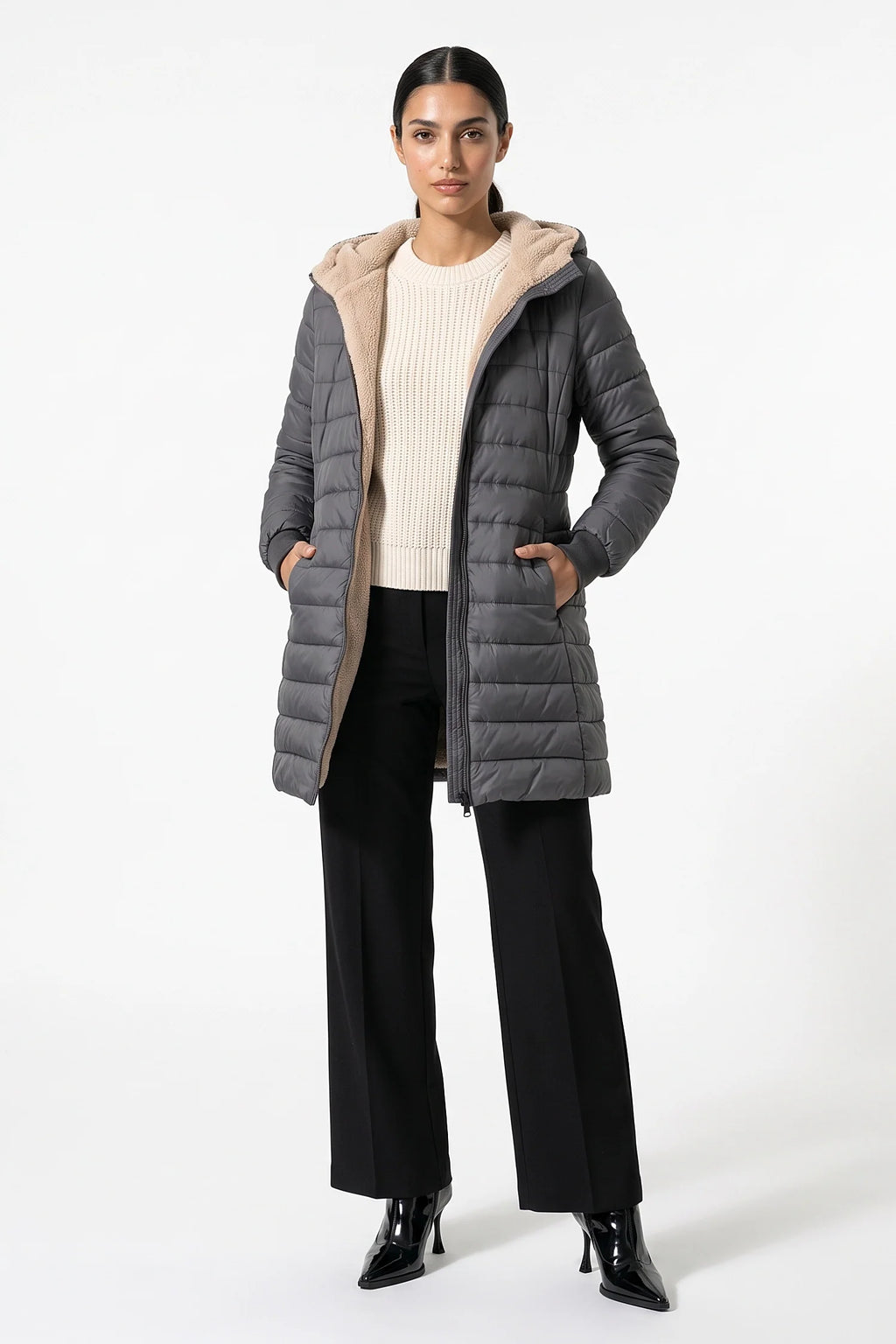 Lucie Picard | Women’s Winter Warm Fleece Lined Hooded Longline Puffer Coat