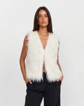 Nolwenn Montélier | White Shaggy Faux Fur V-Neck Waistcoat