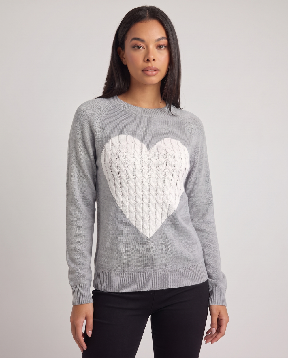Noélie Bellarive | Women's Heart Motif Crew Neck Jumper Grey