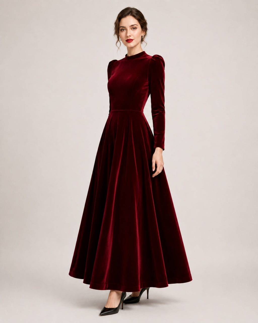 Ilaria Montavero | Women's Velvet Dress Midi Long Sleeve A Line Style
