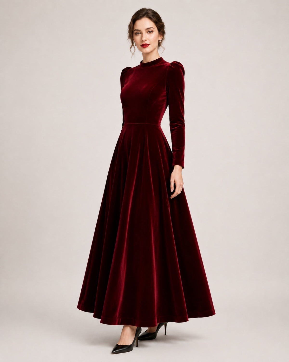 Ilaria Montavero | Women's Velvet Dress Midi Long Sleeve A Line Style