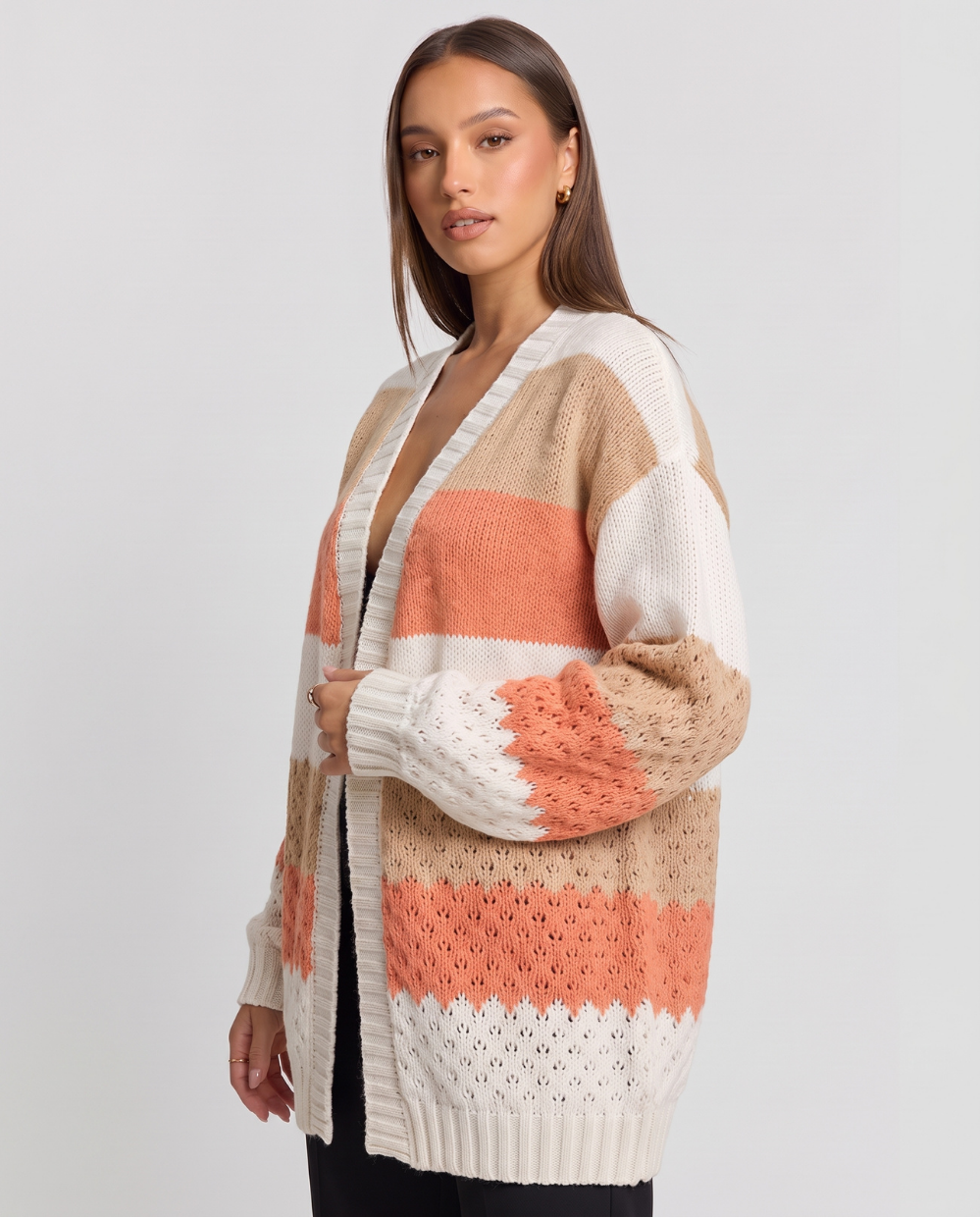 Romane Montarive | Women's Oversized Striped Cardigan Orange and Purple