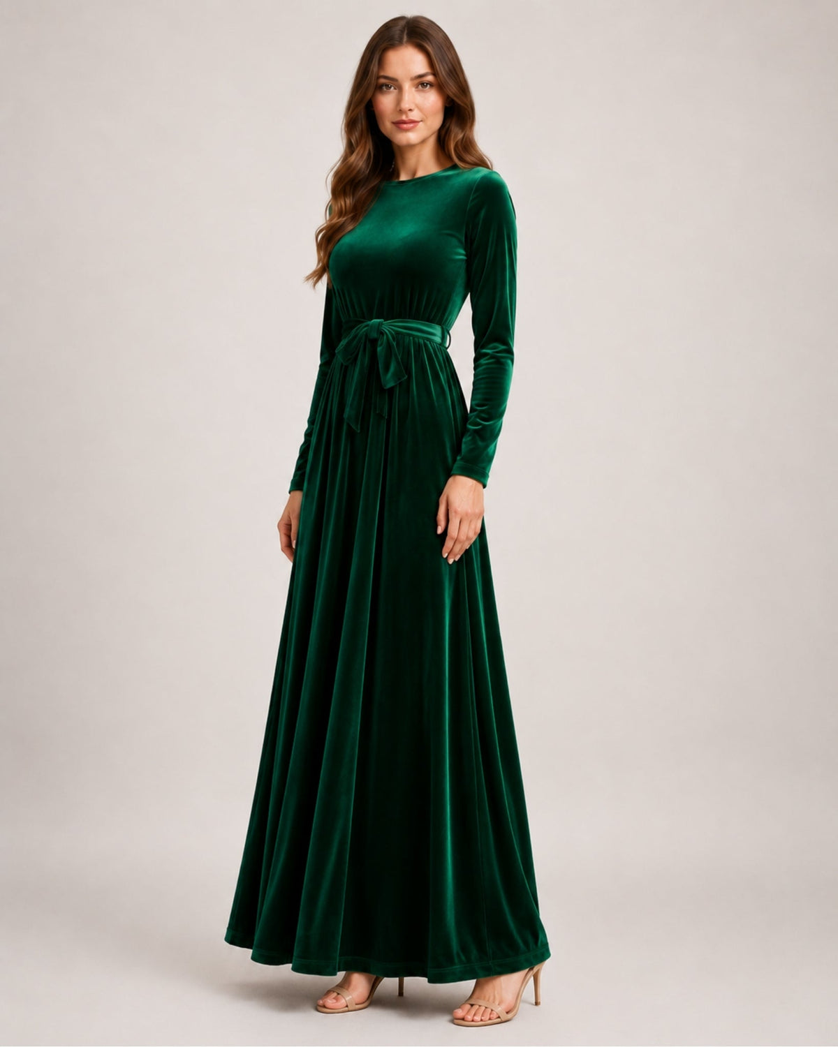 Marcella Varenza | Women's Velvet Maxi Dress Long Sleeve Belted Style