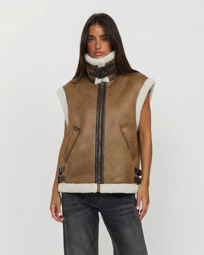 Juliette Montvert | Faux Shearling Aviator-Style Gilet