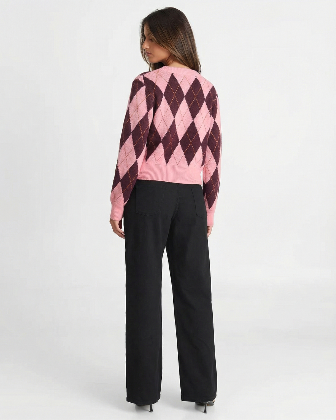 Morgane Bellemare  | Cropped Argyle Knit Cardigan