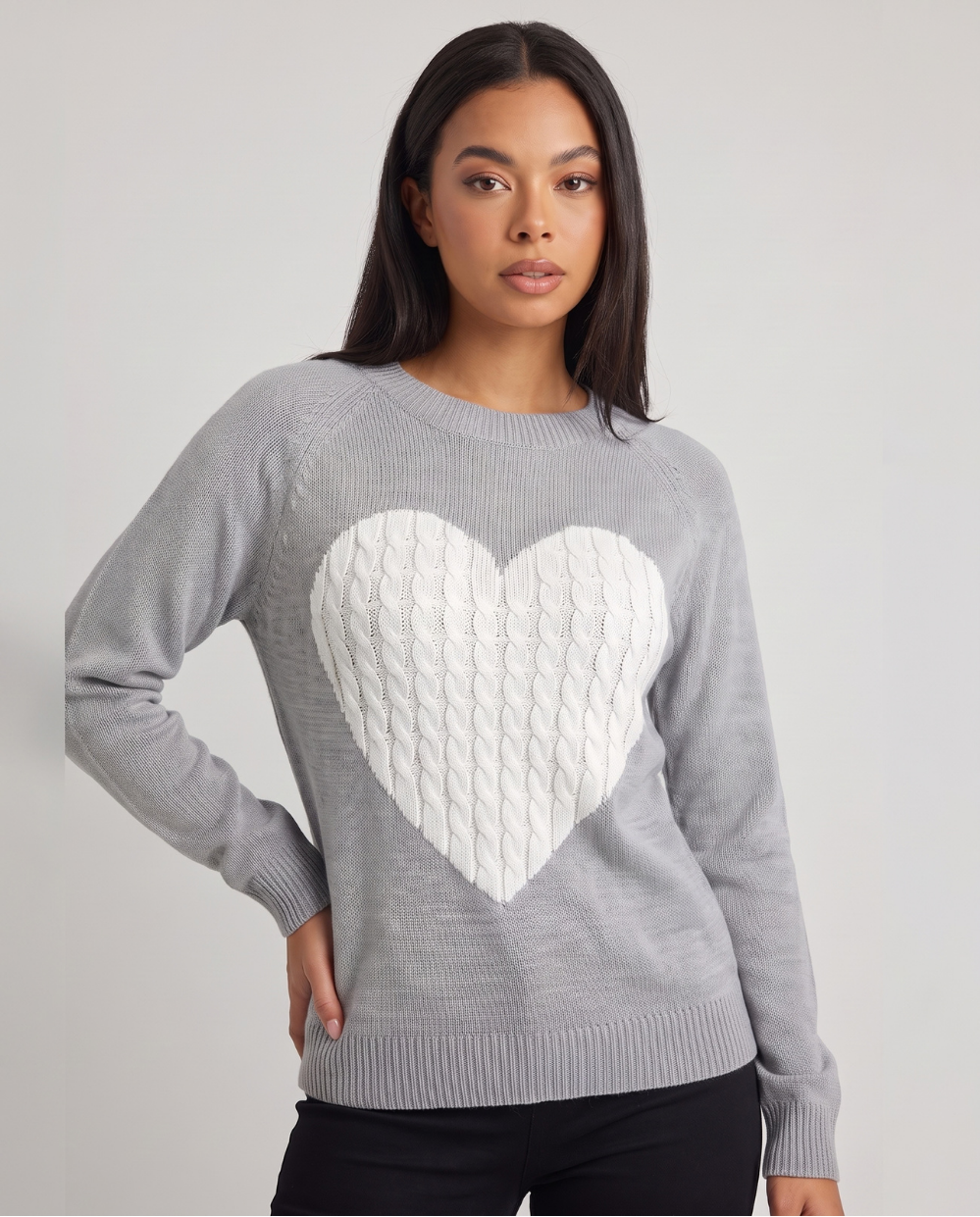Noélie Bellarive | Women's Heart Motif Crew Neck Jumper Grey