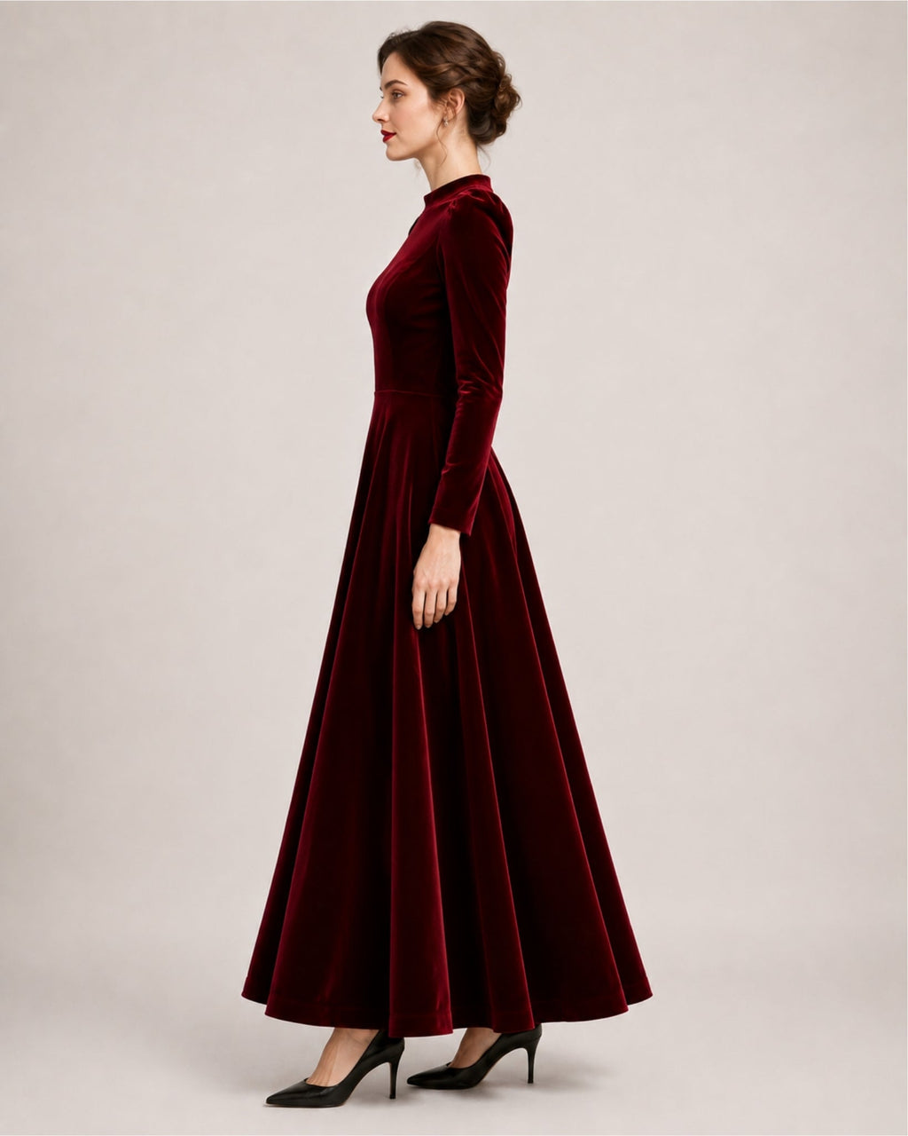 Ilaria Montavero | Women's Velvet Dress Midi Long Sleeve A Line Style