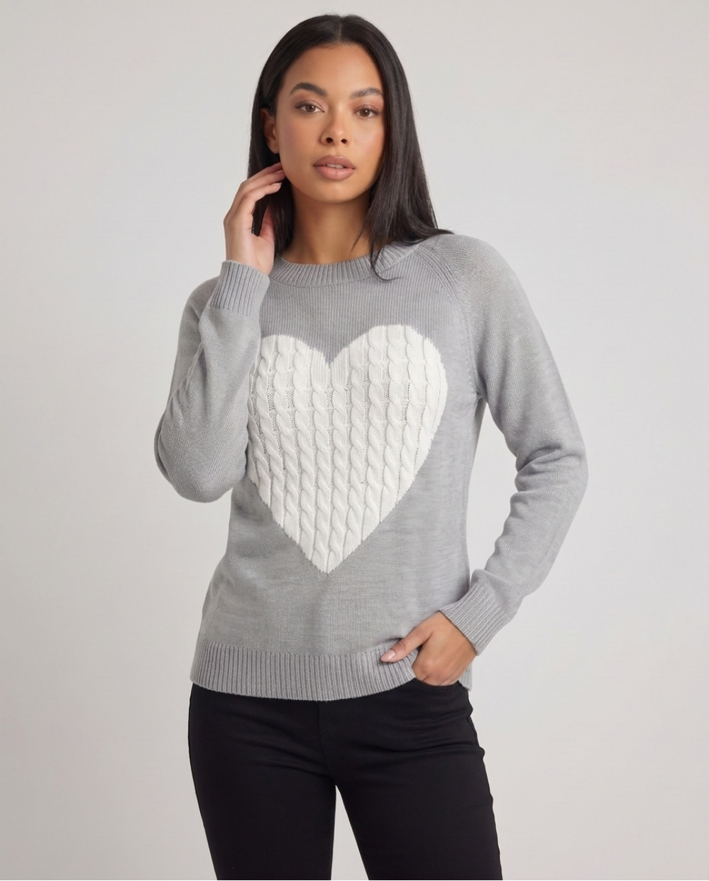 Noélie Bellarive | Women's Heart Motif Crew Neck Jumper Grey