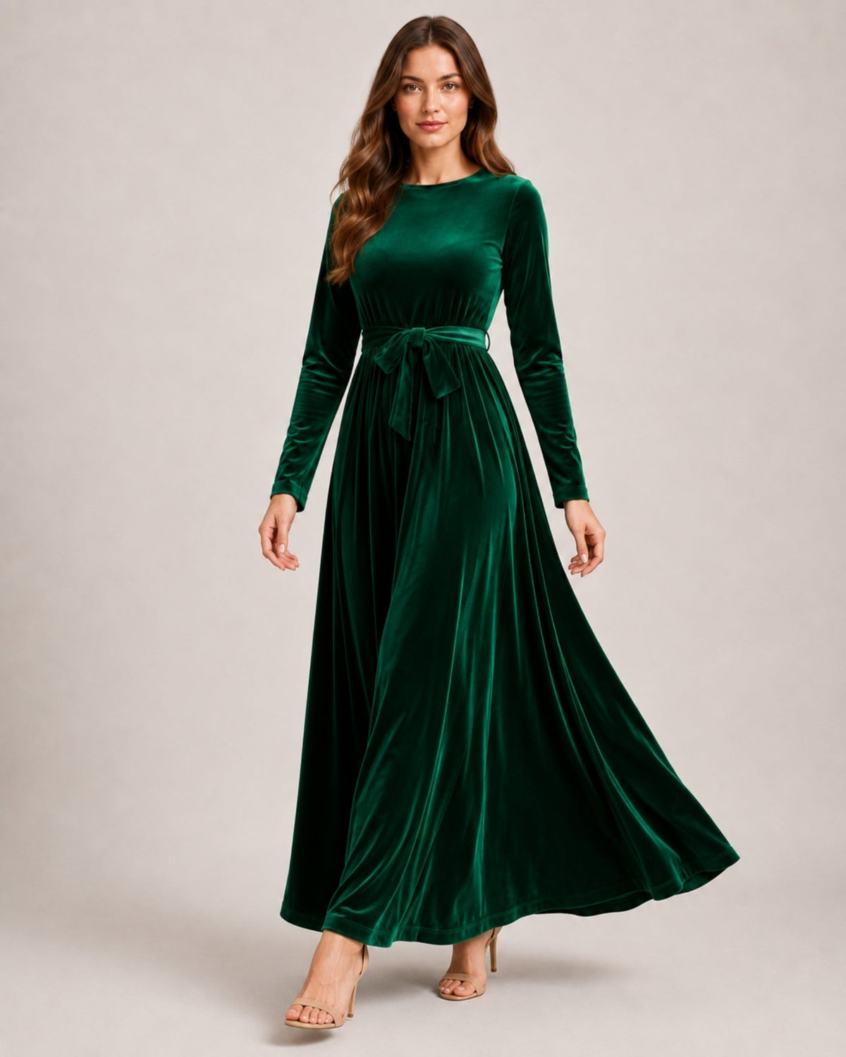 Marcella Varenza | Women's Velvet Maxi Dress Long Sleeve Belted Style