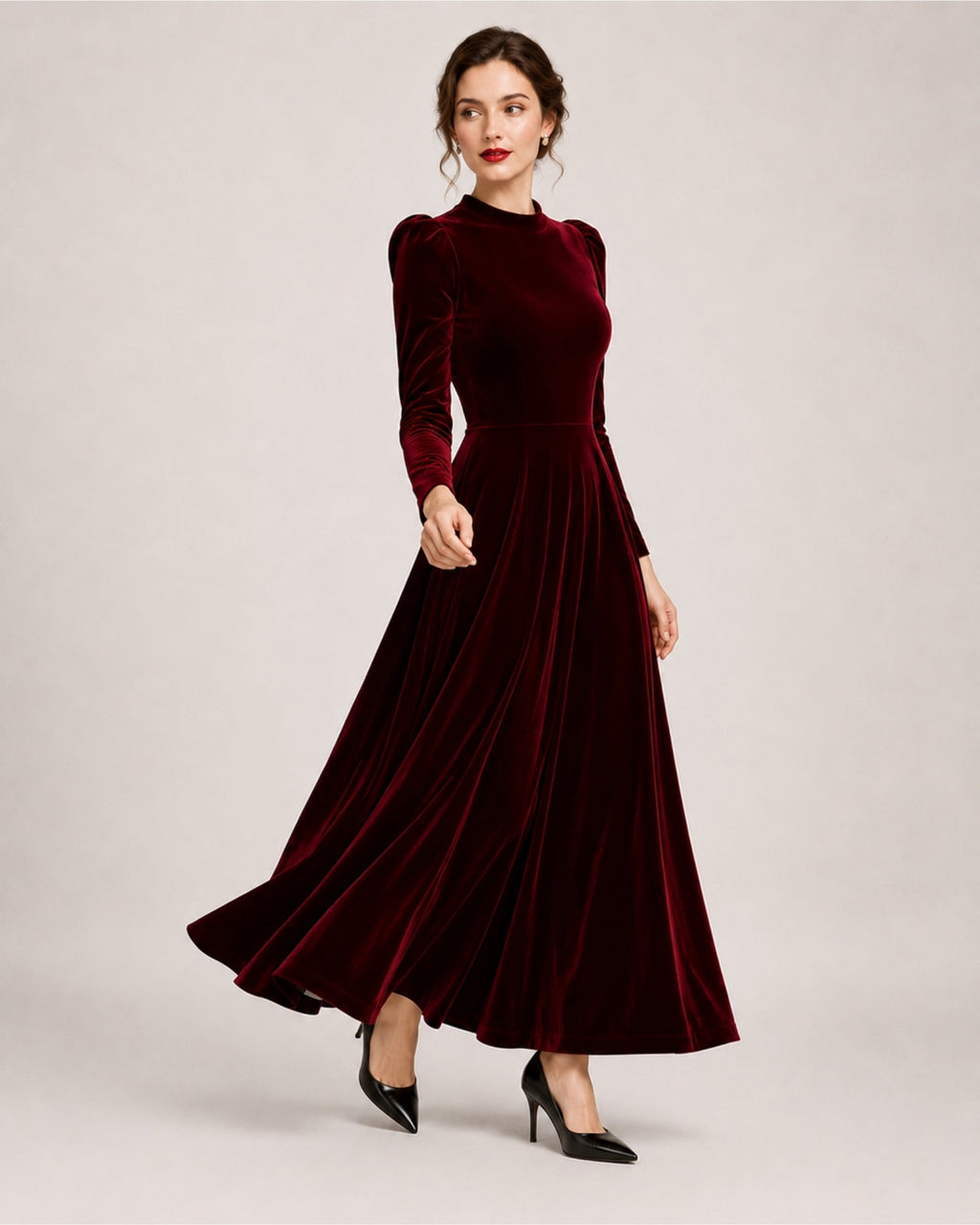 Ilaria Montavero | Women's Velvet Dress Midi Long Sleeve A Line Style