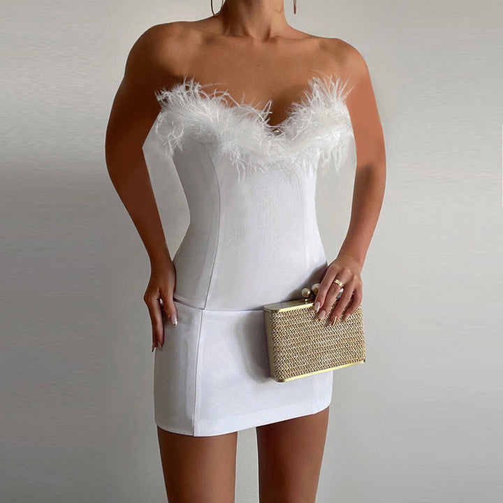 Elettra Vitale | Feather Trim Mini Cocktail Dress For Women