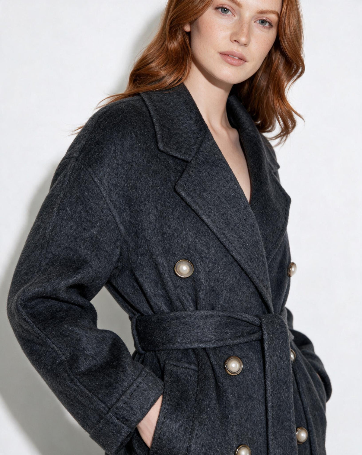 Rosamonde Clairvaux | Wool Longline Double-Breasted Notch-Lapel Coat