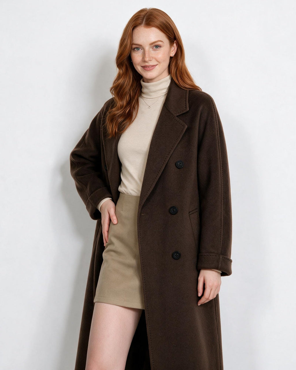 Rosamonde Clairvaux | Wool Longline Double-Breasted Notch-Lapel Coat