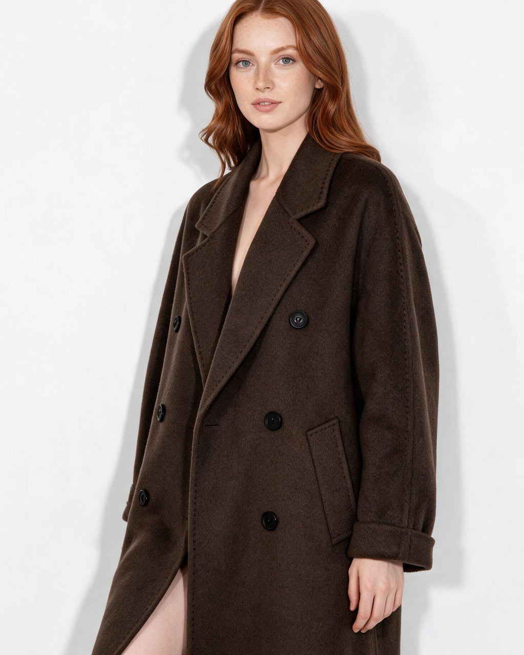Rosamonde Clairvaux | Wool Longline Double-Breasted Notch-Lapel Coat