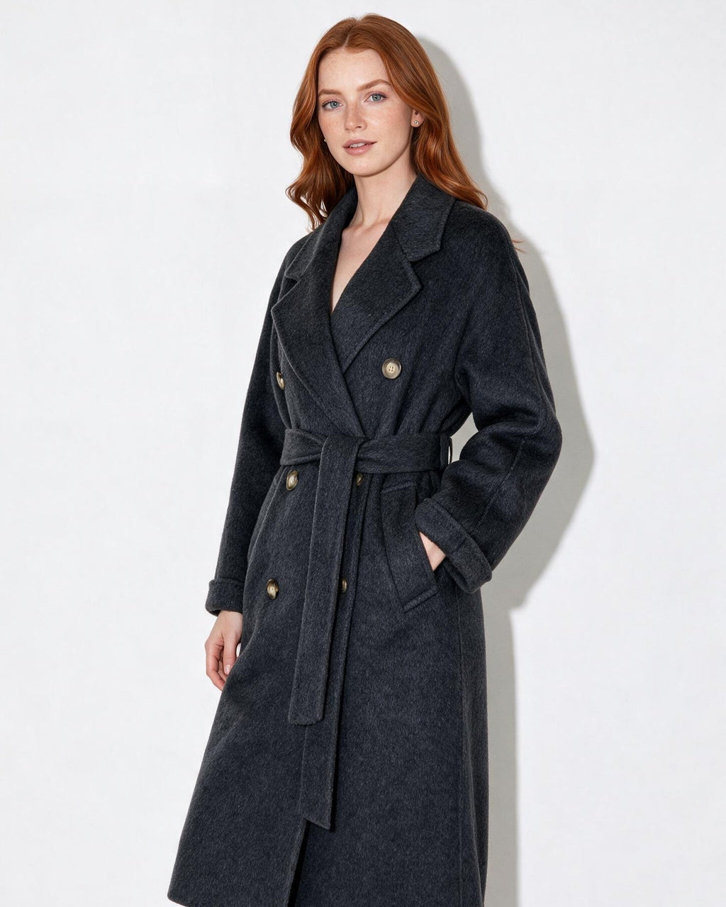 Rosamonde Clairvaux | Wool Longline Double-Breasted Notch-Lapel Coat