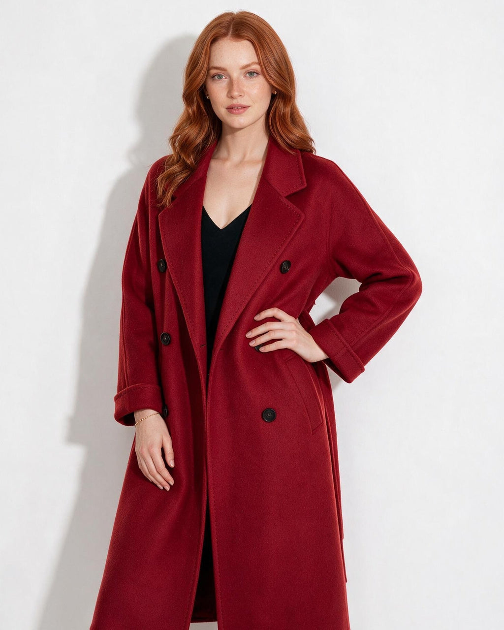 Rosamonde Clairvaux | Wool Longline Double-Breasted Notch-Lapel Coat