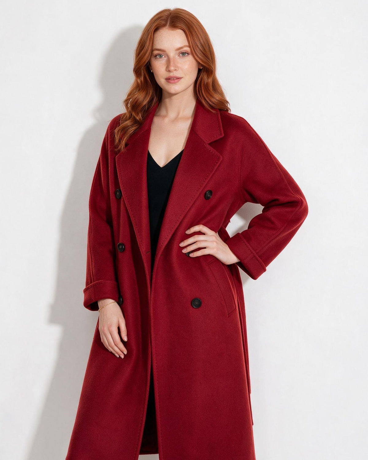 Rosamonde Clairvaux | Wool Longline Double-Breasted Notch-Lapel Coat