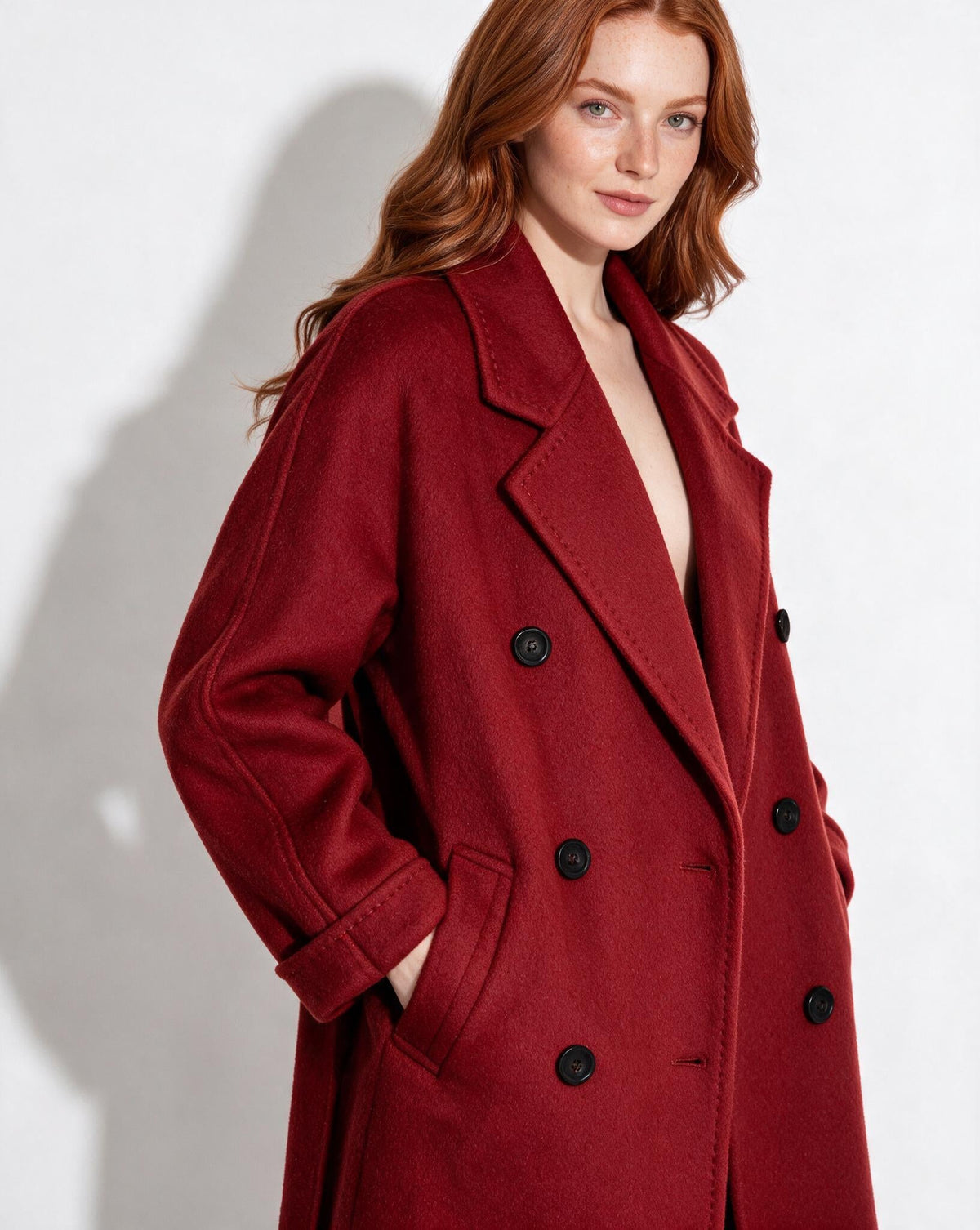Rosamonde Clairvaux | Wool Longline Double-Breasted Notch-Lapel Coat