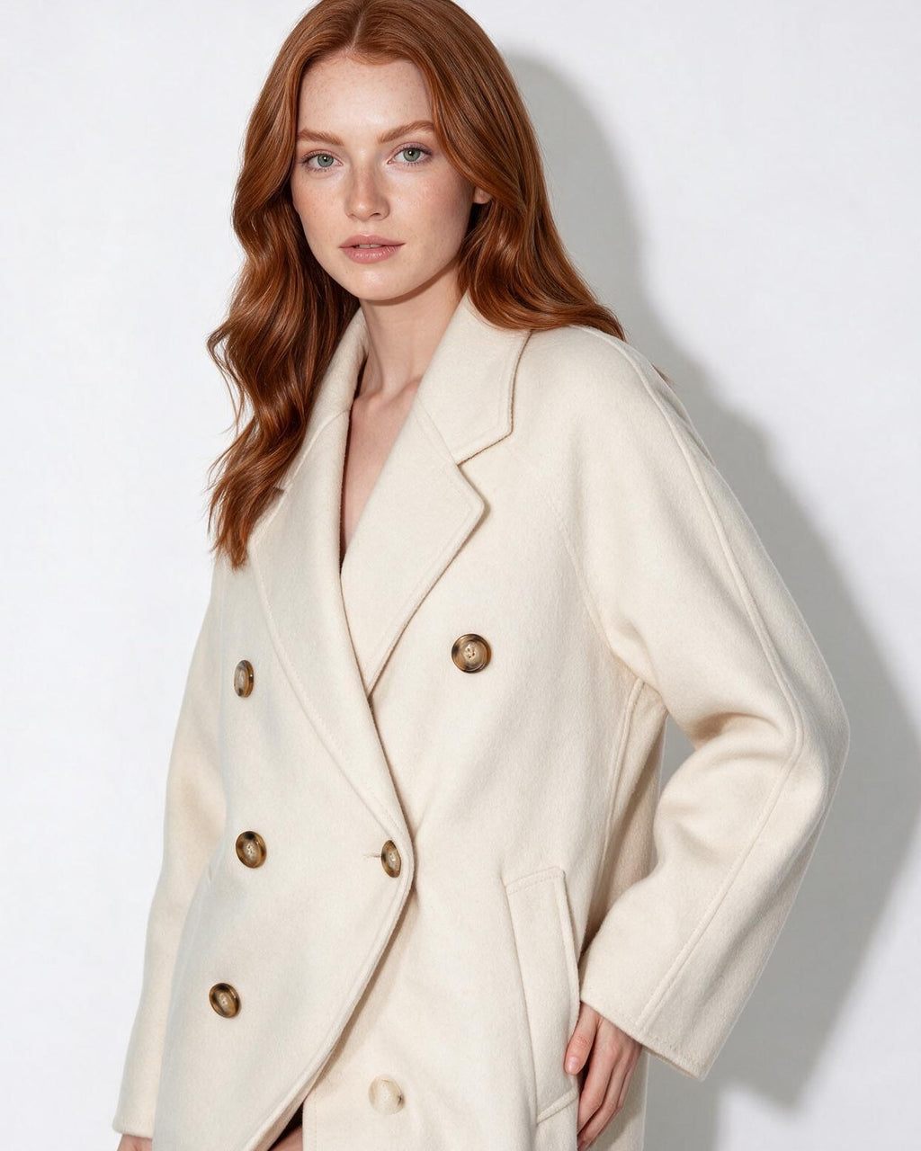 Rosamonde Clairvaux | Wool Longline Double-Breasted Notch-Lapel Coat