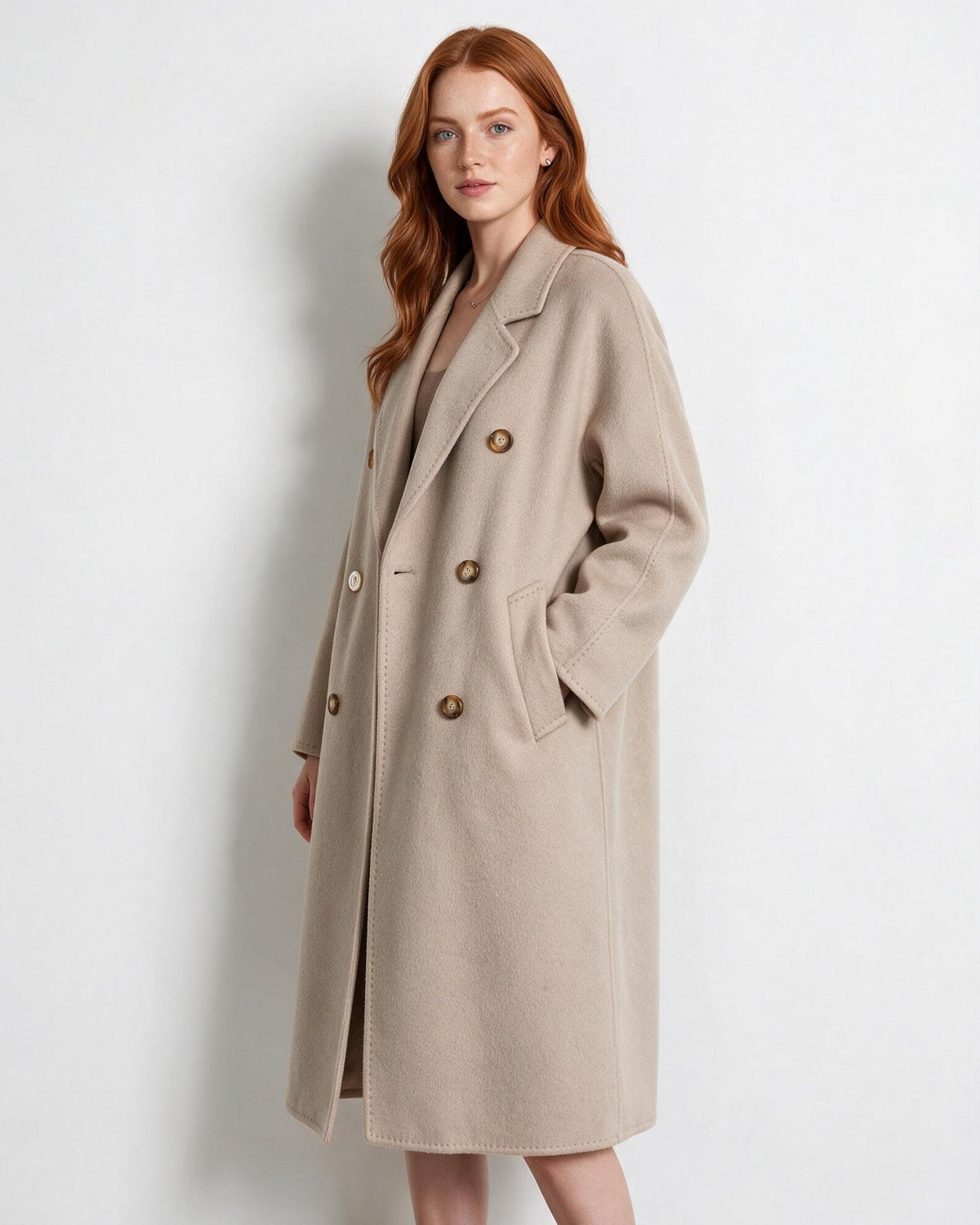 Rosamonde Clairvaux | Wool Longline Double-Breasted Notch-Lapel Coat